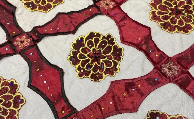 burgundy royal embroidered carnation mesh banner 1