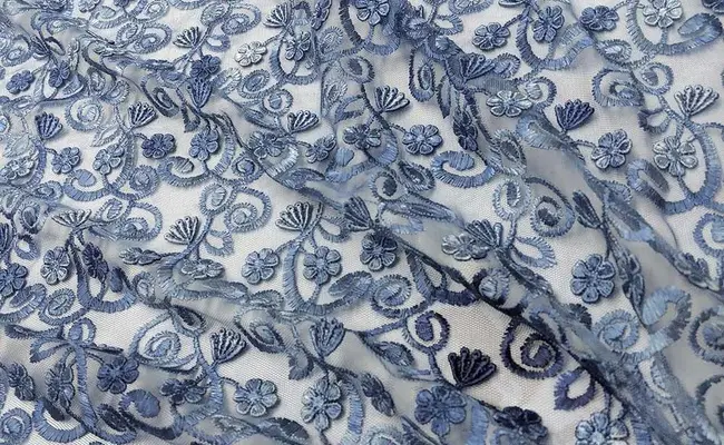 elegant blue floral embroidered mesh fabric banner 1