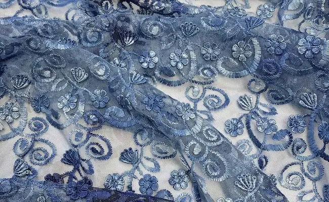 elegant blue floral embroidered mesh fabric banner 2