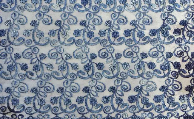 elegant blue floral embroidered mesh fabric banner 3