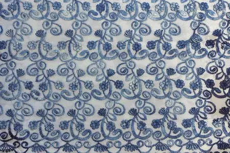 elegant blue floral embroidered mesh fabric gallery 2