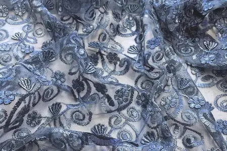 elegant blue floral embroidered mesh fabric gallery 3