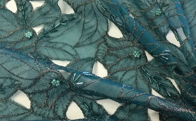 elegant teal beaded lace fabric banner 3