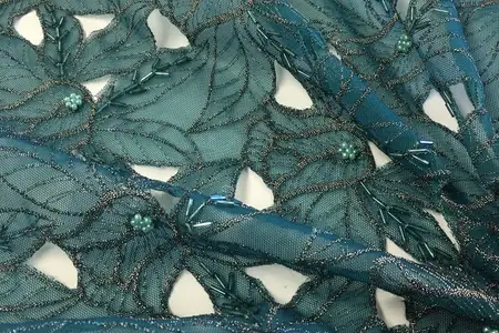 elegant teal beaded lace fabric gallery 4