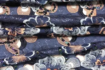 midnight blue floral embroidered lace gallery 2
