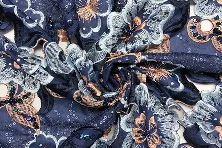 midnight blue floral embroidered lace gallery 3