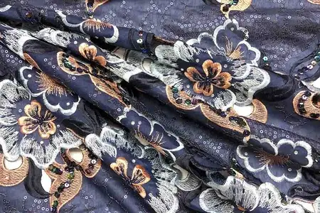midnight blue floral embroidered lace gallery 5