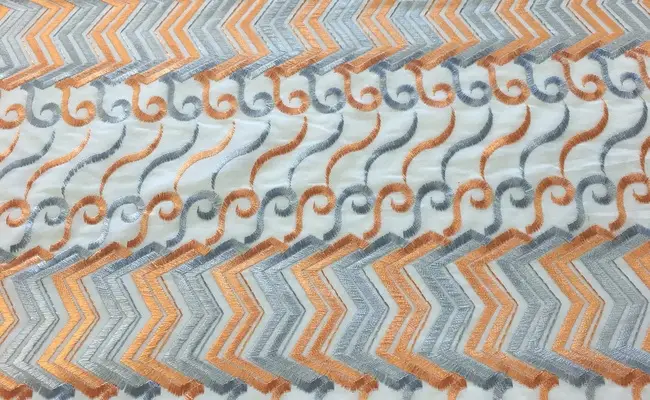 orange and grey wave embroidered fabric banner 1