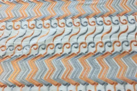 orange and grey wave embroidered fabric gallery 1
