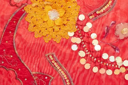 red floral sequins organza fabric gallery 3