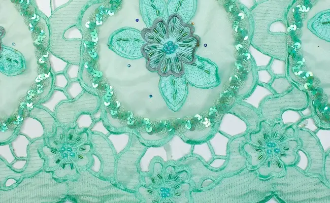 sea green daffodil sequined lace fabric banner 2