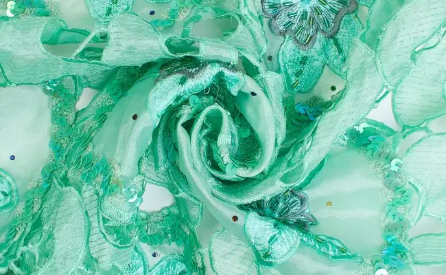 sea green daffodil sequined lace fabric banner 3