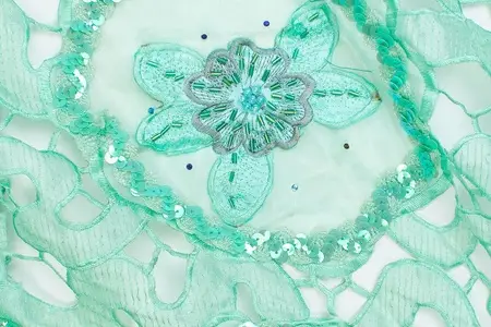 sea green daffodil sequined lace fabric gallery 1