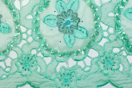 sea green daffodil sequined lace fabric gallery 3