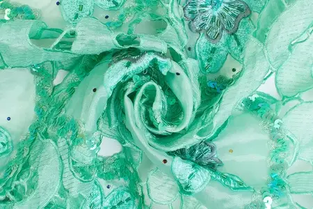 sea green daffodil sequined lace fabric gallery 5
