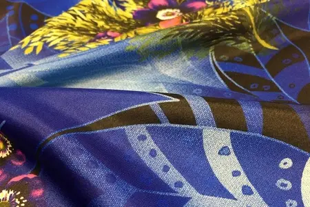 stacy blue charmeuse printed fabric gallery 1